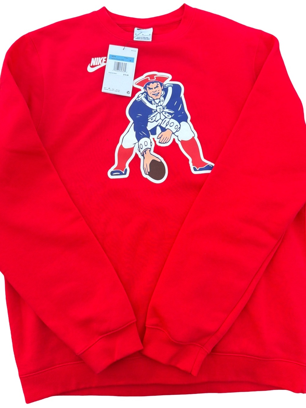 Nike Men’s Bright Red Crewneck Sweatshirt with Patriots Logo